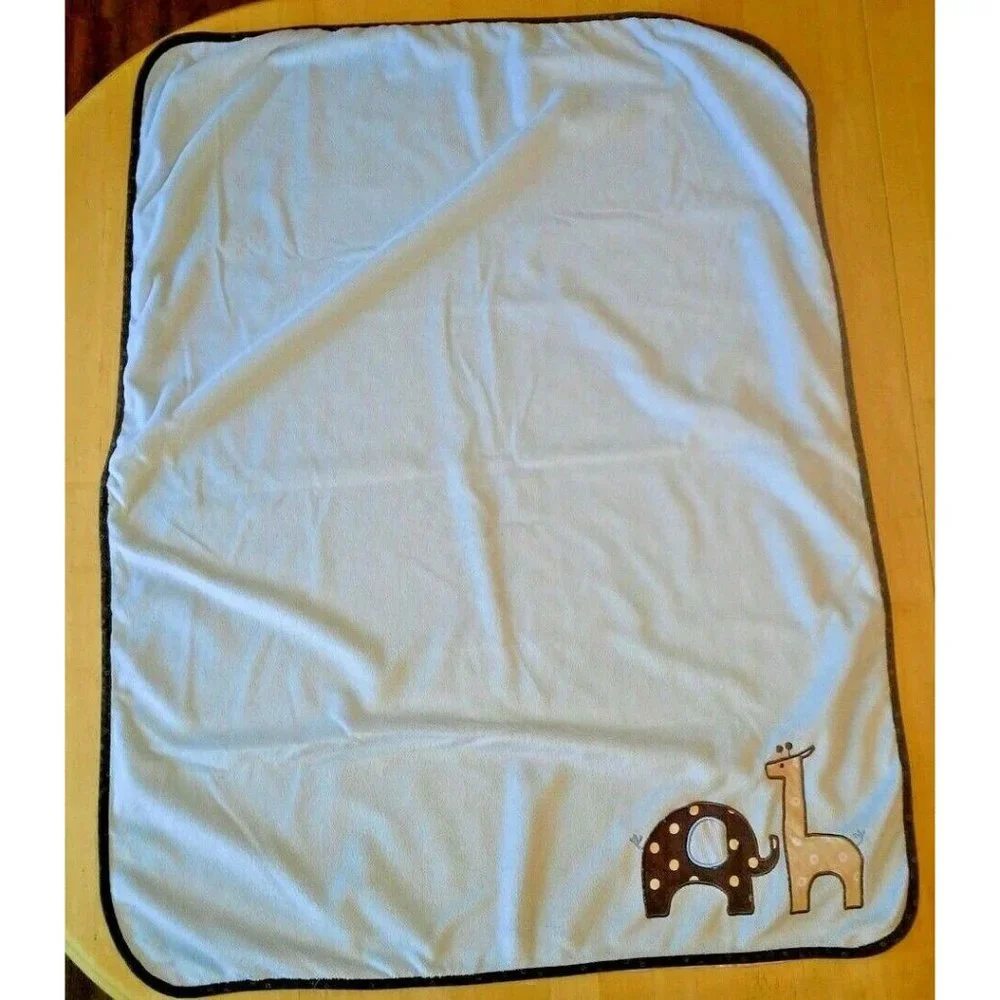Lambs & Ivy Blue Elephant Giraffe Safari Boys Baby Blanket Polka Dots Minkey‎